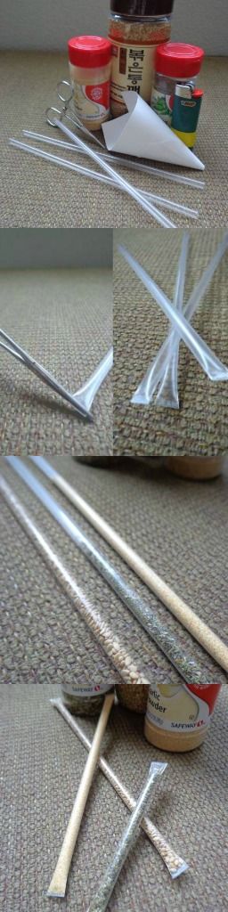 How To Make Seasoning Straws A quick and simple way to bring seasoning with you while backpacking or camping without having to bring way more than you will ever need! I bring these with me when I go backpacking, they allow me to season my food without all the extra weight. Directions: Use the lighter and melt one end on each of the straws. Fit the funnel on one of the straws and carefully pour in the seasoning of your choice. Once they are all filled, cut the straws to size and melt the ends